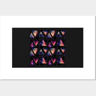 Watercolor Galaxy in Triangles on Polka Dot Background Posters and Art